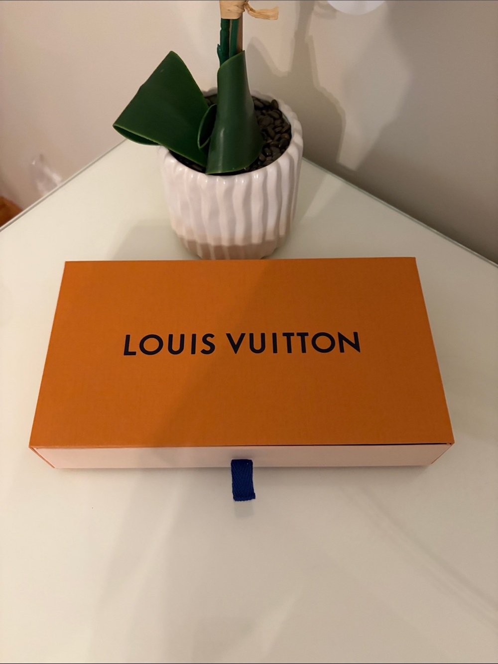Louis Vuitton Orange Box with Bold Navy Logo